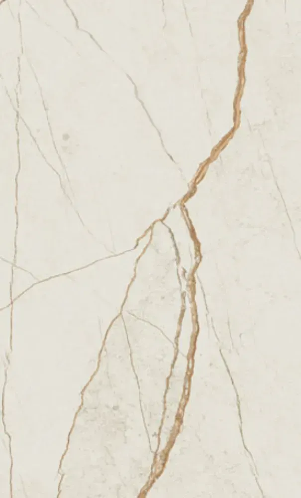 Cream-colored marble tile with gold veining, suitable for flooring or walls.