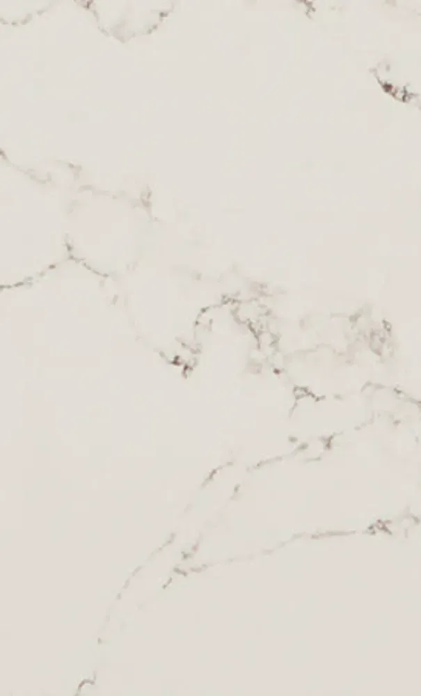 Cream-colored stone surface with subtle gray veining; mimics marble.