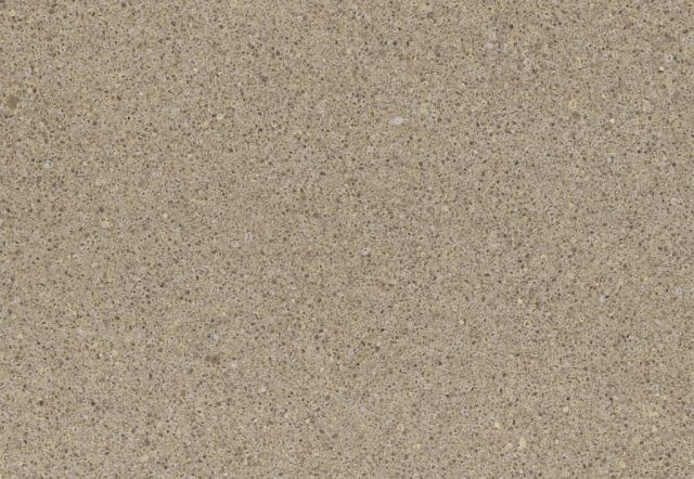 Tan, textured surface with small, dark flecks.