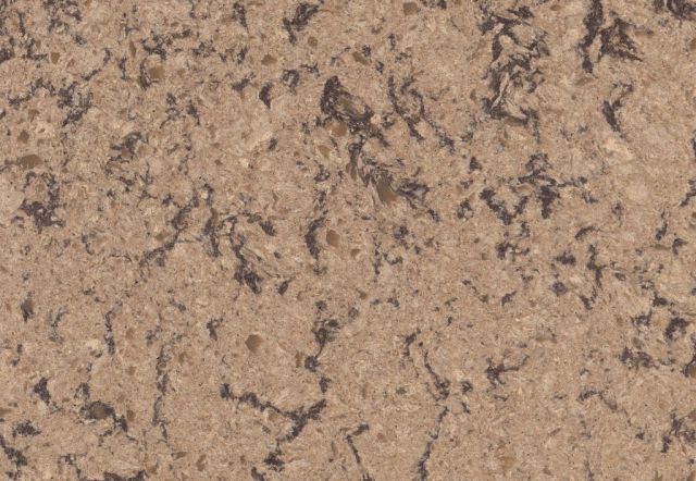 Brown and beige speckled countertop with dark gray veining.