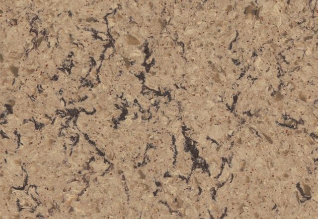 Tan speckled countertop with dark veining.
