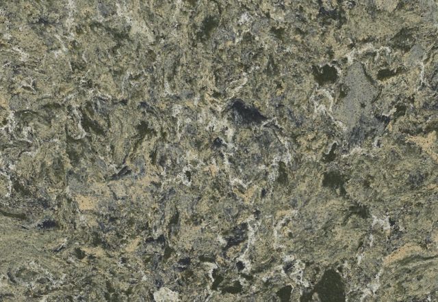 Textured stone countertop with swirls of gray, green, and cream.