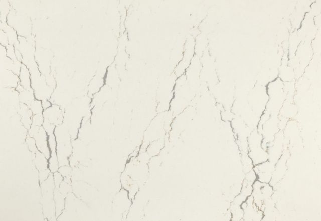 White quartz countertop with gray veining.