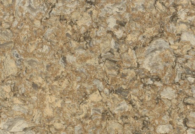 Brown and beige marbled stone countertop surface.