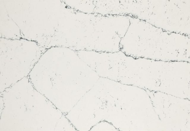 White marble countertop with gray veining.