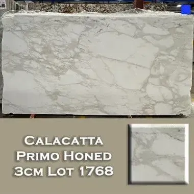 Calacatta Primo Honed marble slab, white with gray veining, from Lot 1768.