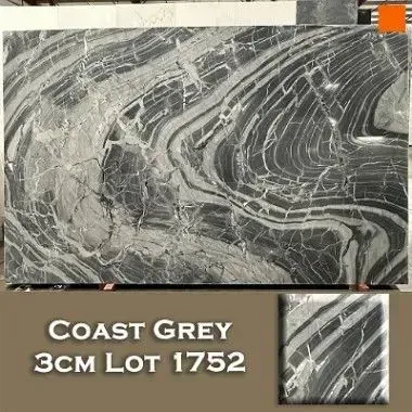 Coast Grey marble slab with dramatic gray and white veining.