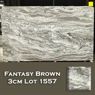 Fantasy Brown marble slab, swirling patterns in brown, gray, and white.