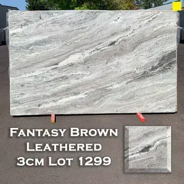 Fantasy Brown leathered marble slab, grey and white with brown veining.