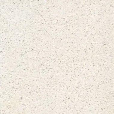 White quartz countertop with flecks of gray and brown.