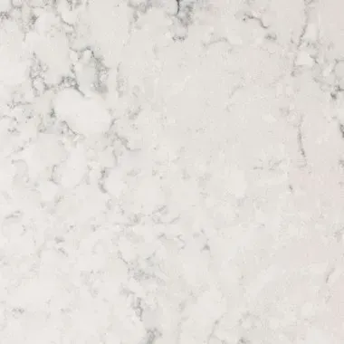 White marble countertop with gray veining.