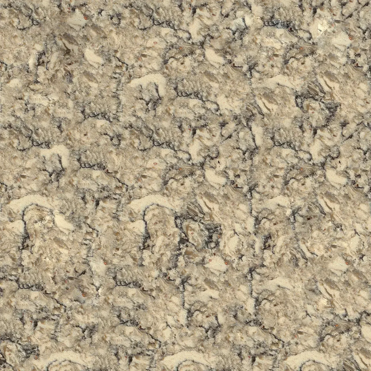 Tan and gray marble countertop with veining.