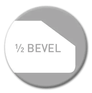 1/2 bevel edge detail, white shape with slanted top corner against gray background.
