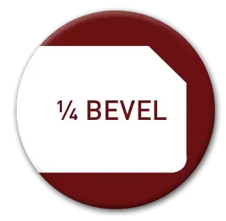 A maroon circle with a white square containing the text