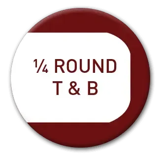 Red and white button with text