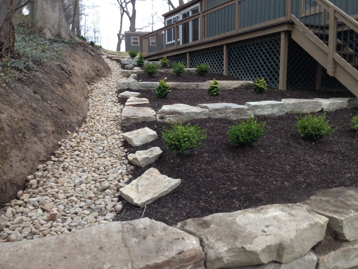 A stone walkway leading to a house with stairs