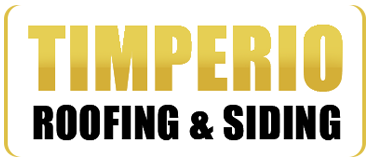 Logo for Timperio Roofing & Siding with gold text above black text, enclosed in a simple, gold bracketed border.