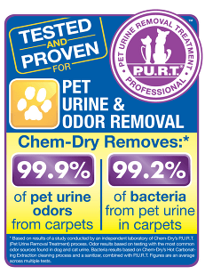 A sign that says tested and proven for pet urine and odor removal