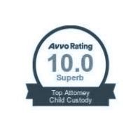 A badge that says avvo rating 10.0 superb top attorney child custody.