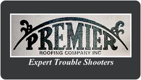 A premier roofing company inc logo that says expert trouble shooters