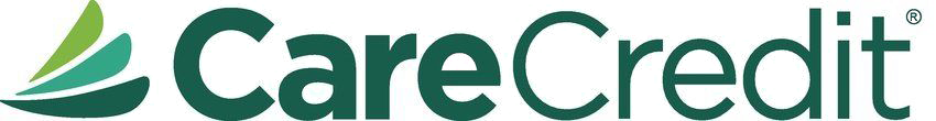 CareCredit logo, dark green text with a stylized leaf design on the left, and a registered trademark symbol.