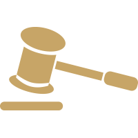 A judge 's gavel is shown in a gold icon on a white background.