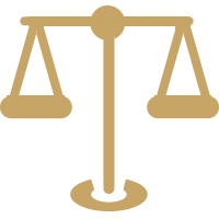 A scale of justice icon on a white background.