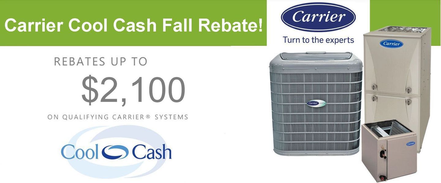 An advertisement for carrier cool cash fall rebate