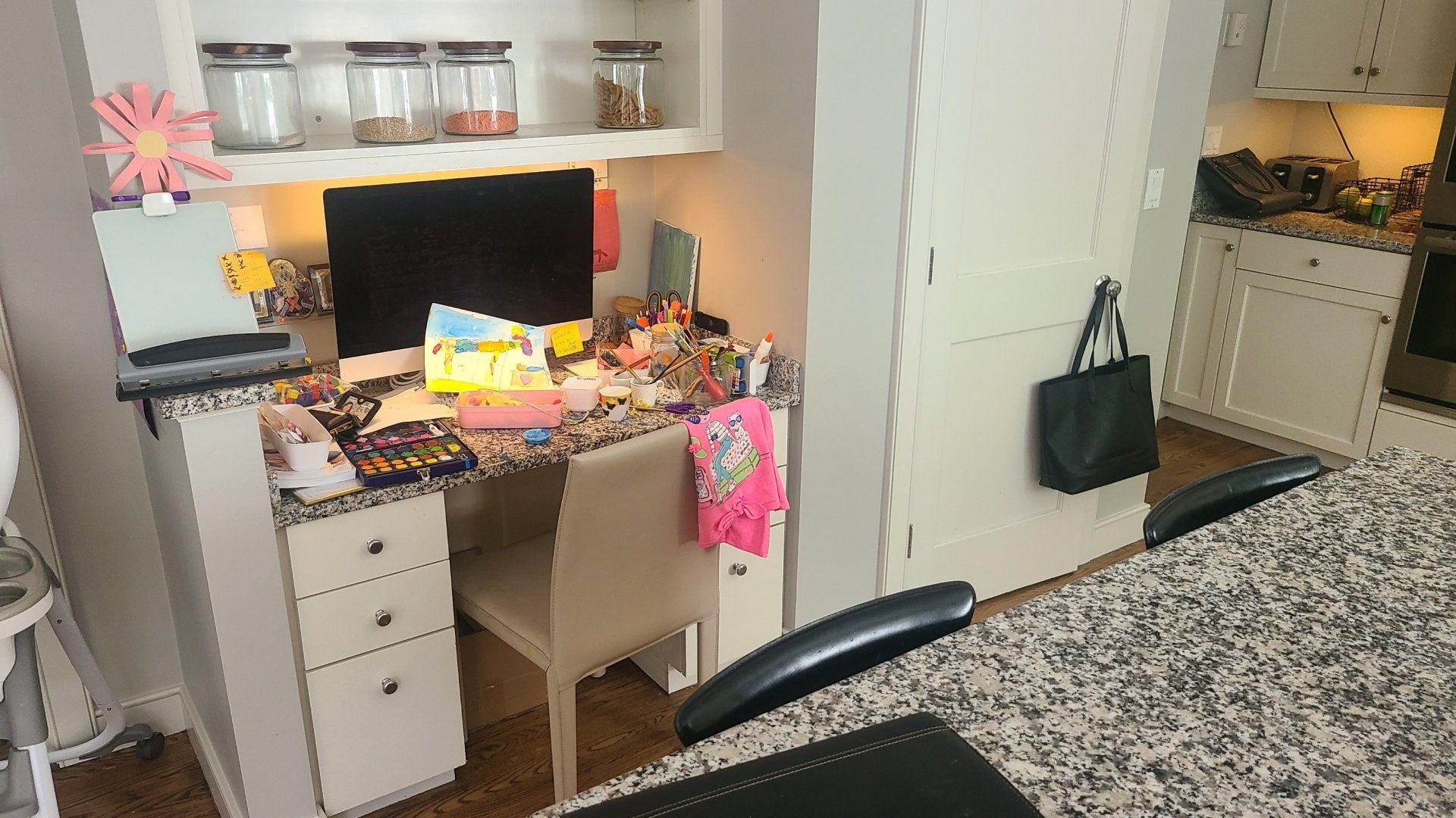 working desk near the kitchen