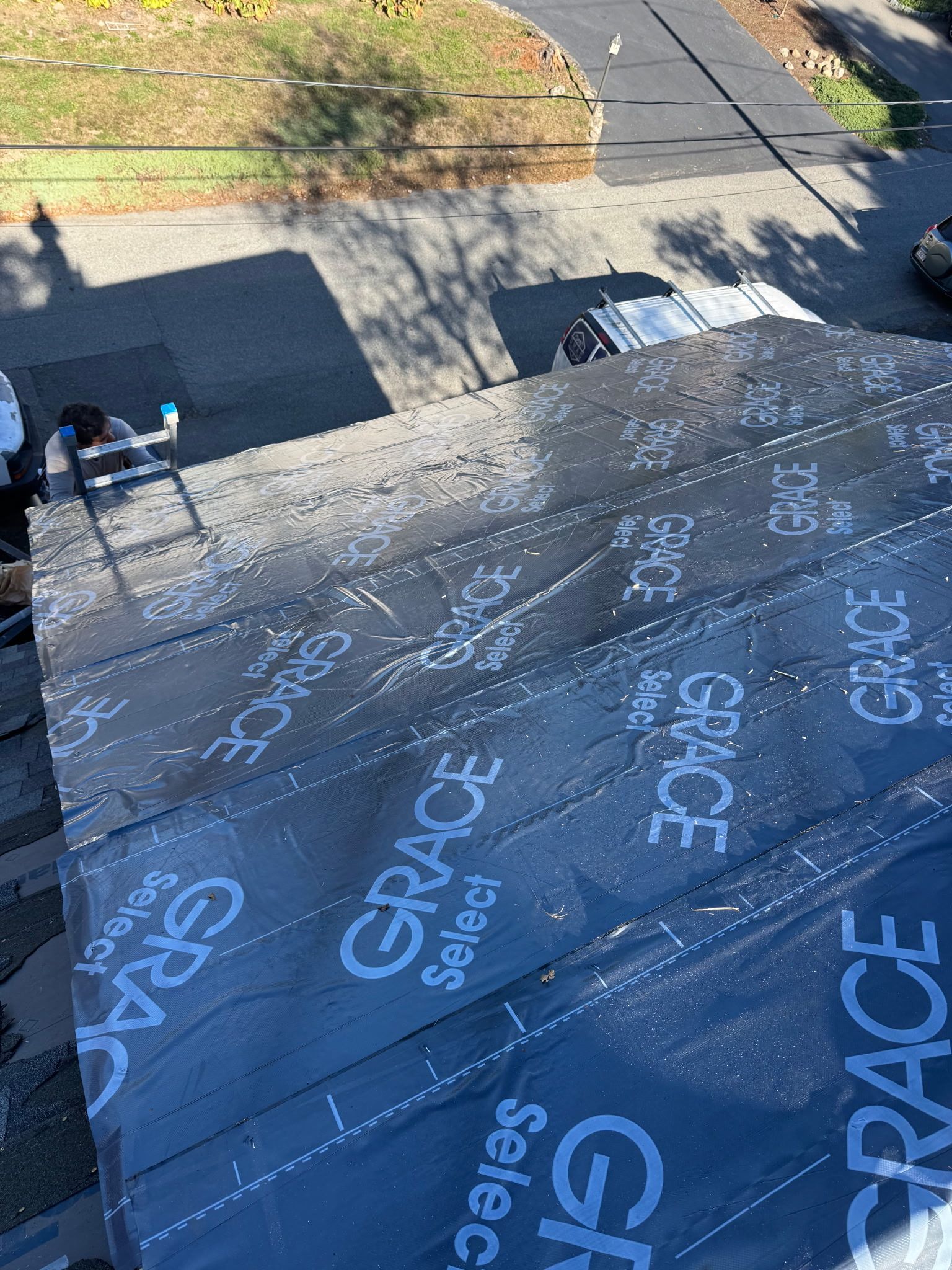 Black roofing underlayment labeled