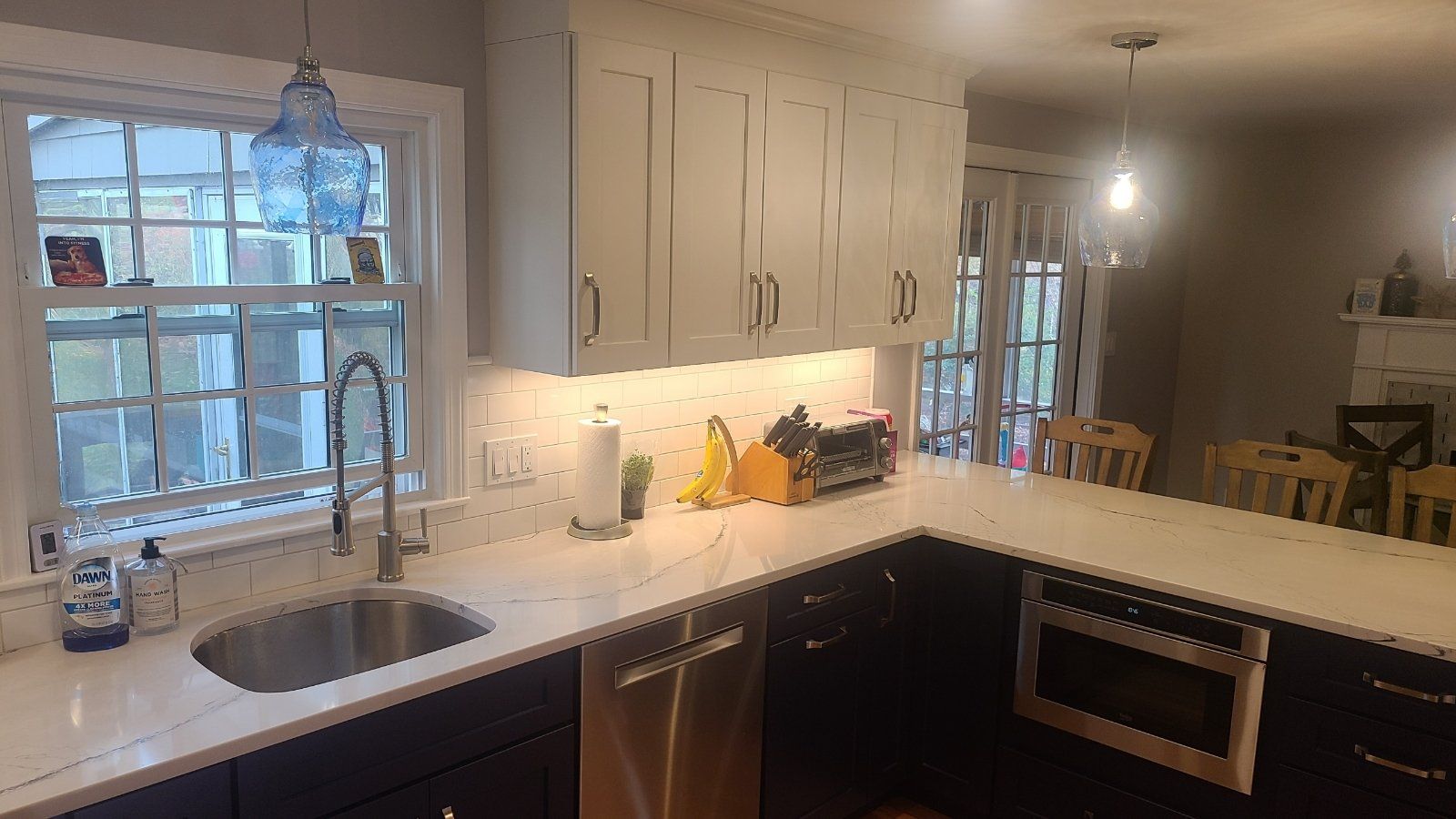 kitchen counter with lights
