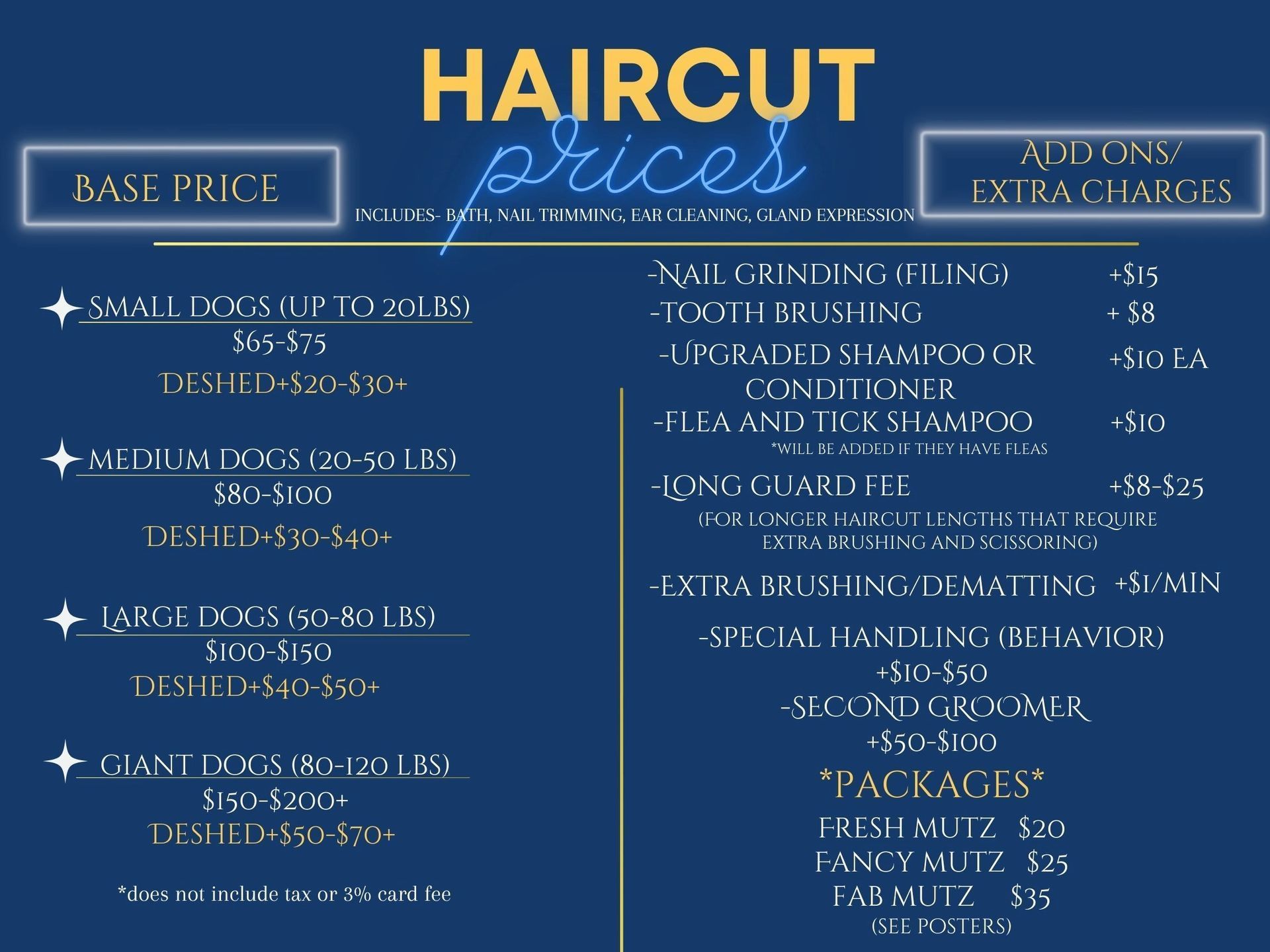 Mutz and Kutz Grooming haircut prices menu