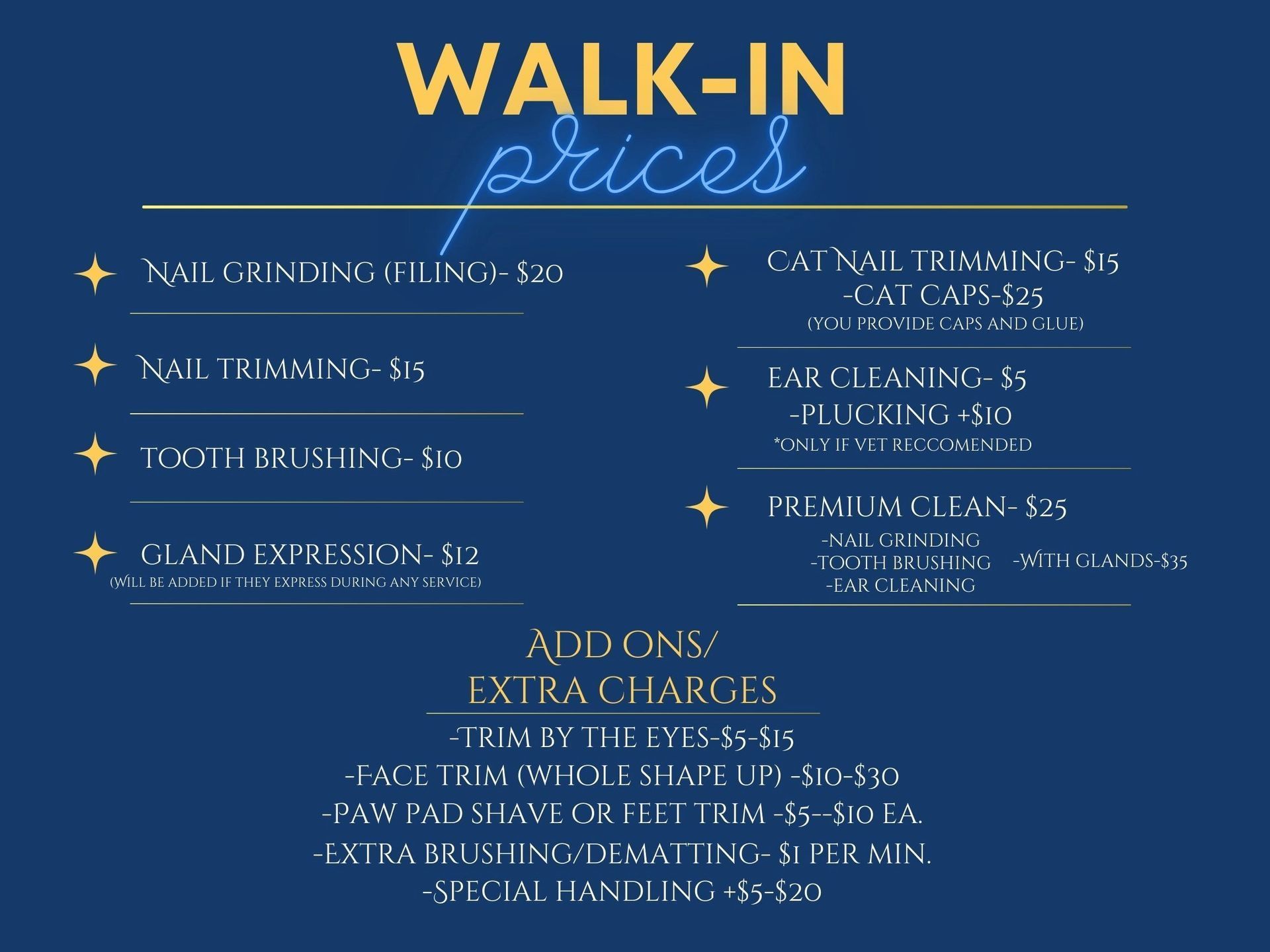 Mutz and Kutz Grooming walk-in prices menu