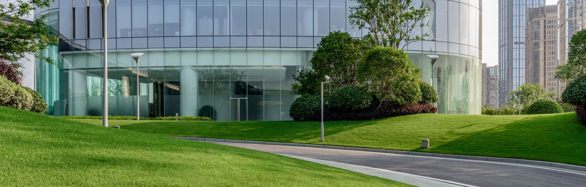 Commercial building with beautiful lawn