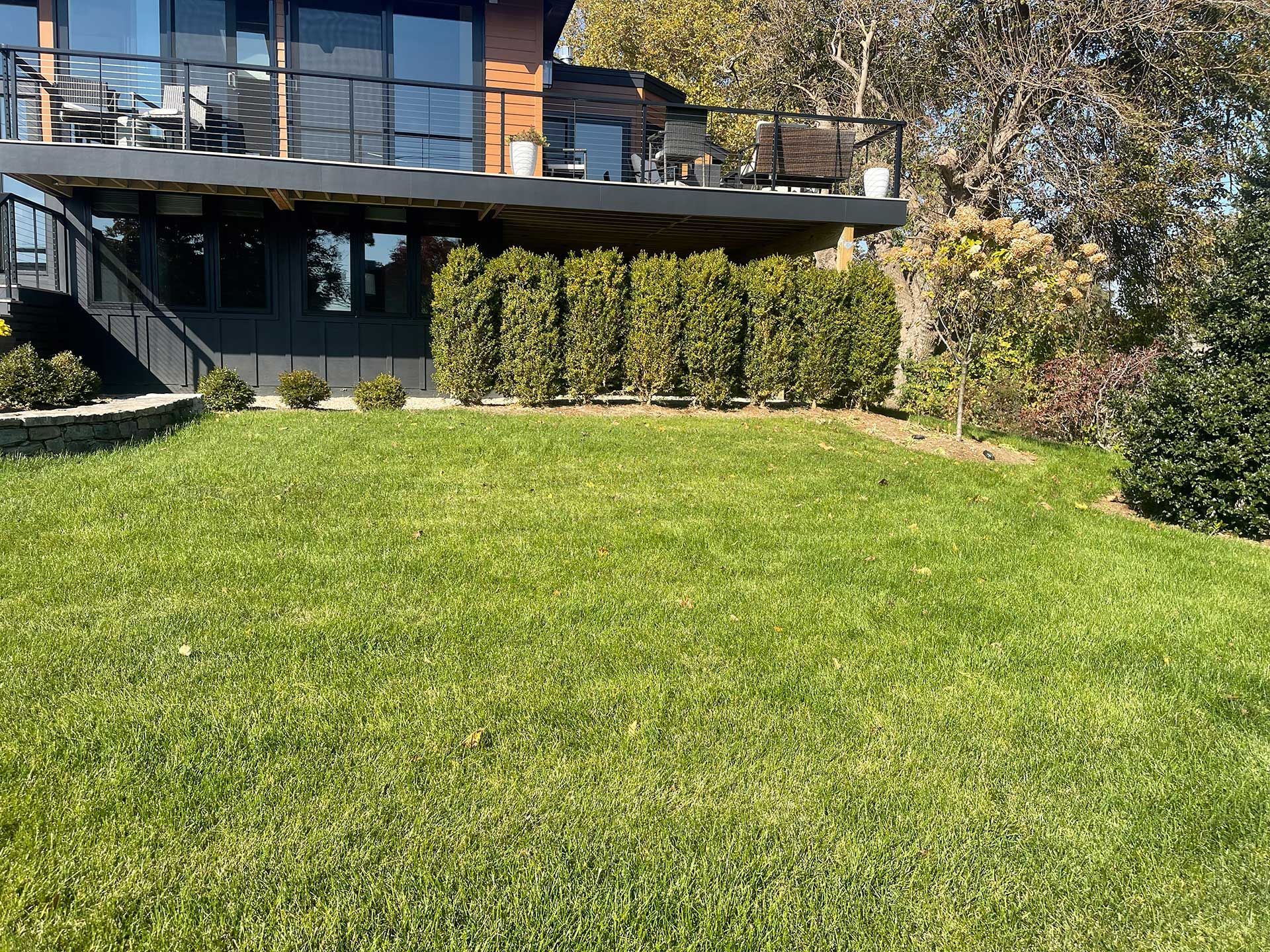 a house with a large lawn in front of it