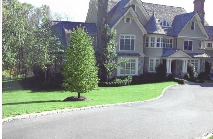 A large house with a driveway leading to it
