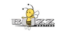 Cartoon bee sitting on the words “Buzzz Station” in black and yellow.