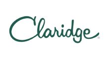 Claridge logo with green script and orange circular icon on a white background