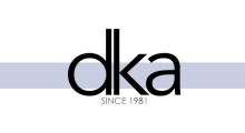 Black lowercase “dka” logo on a white background