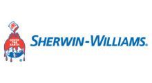 Sherwin-Williams logo with red paint can mascot and blue text on a white background