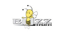 Cartoon bee on the word “Buzz” with a sleepy “zzz” design