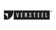 VERSTEEL logo in black and white with stylized emblem and bold wordmark