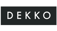 White DEKKO logo on a black rectangular background.