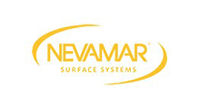 NEVAMAR Surface Systems logo in yellow text with circular swoosh on white background