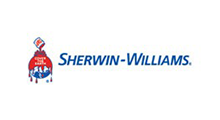 Sherwin-Williams logo with red paint can mascot and blue text on a white background