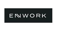 ENWORK logo in white on a black rectangular background