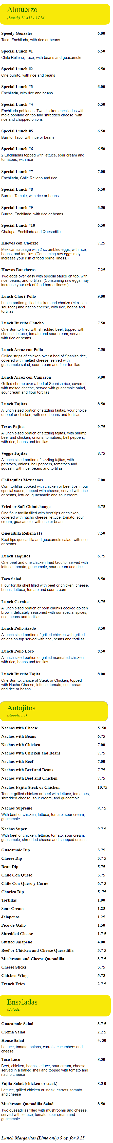 Appetizers and Lunch Menu