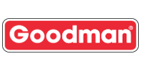 Goodman logo in white text on a red rounded rectangle