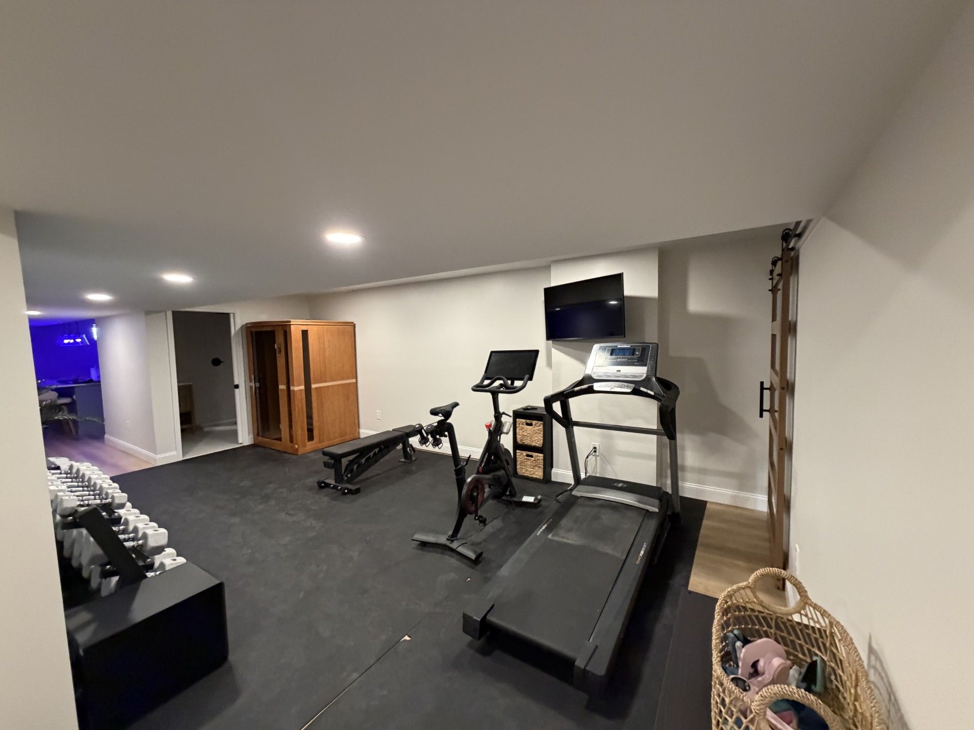 workout equipment in basement