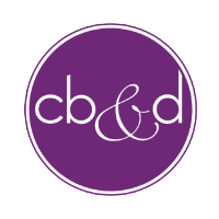 Purple circle logo with white text: "cb & d."